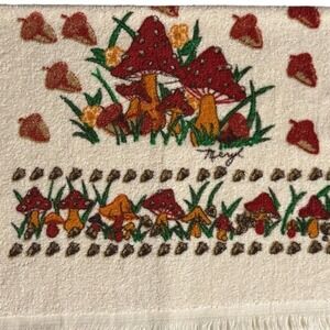 Vintage Mushroom Acorn Kitchen Tea Hand Towel Retro 70's 80's Cottagecore